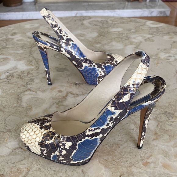 Brian Atwood Slingback Platform Stiletto Heels Snakeskin Leather - Picture 6 of 14
